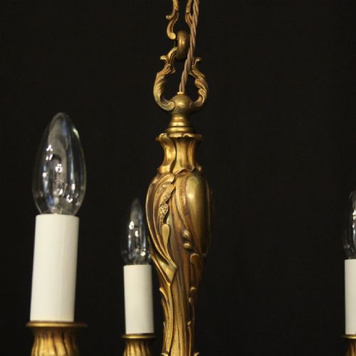 FRENCH GILDED BRONZE 5 LIGHT ANTIQUE CHANDELIER - ADDITIONAL PHOTO 8