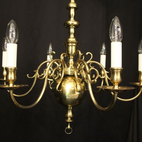 ENGLISH BRASS 6 LIGHT ANTIQUE CHANDELIER - ADDITIONAL PHOTO 1