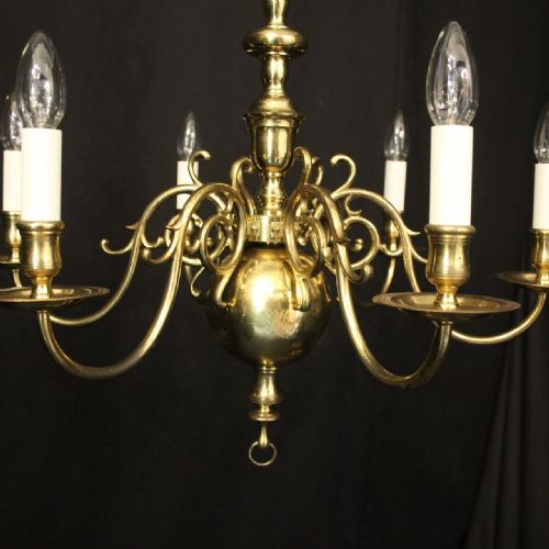 ENGLISH BRASS 6 LIGHT ANTIQUE CHANDELIER - ADDITIONAL PHOTO 2