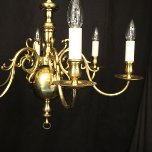 ENGLISH BRASS 6 LIGHT ANTIQUE CHANDELIER - ADDITIONAL PHOTO 4