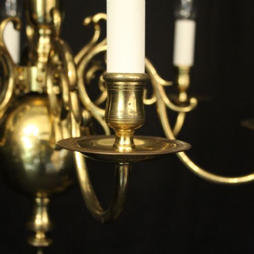 ENGLISH BRASS 6 LIGHT ANTIQUE CHANDELIER - ADDITIONAL PHOTO 5