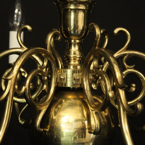 ENGLISH BRASS 6 LIGHT ANTIQUE CHANDELIER - ADDITIONAL PHOTO 6