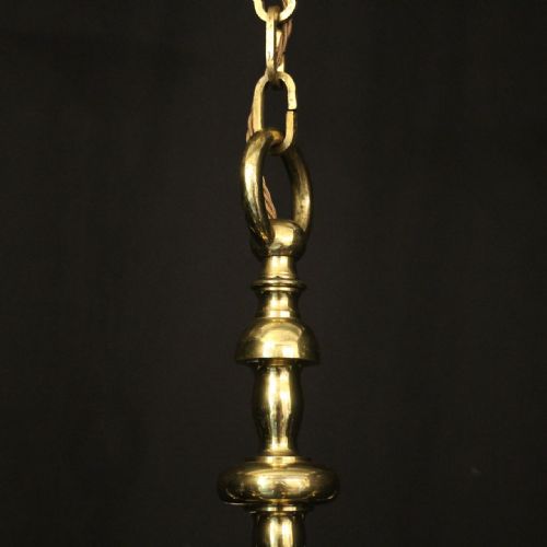 ENGLISH BRASS 6 LIGHT ANTIQUE CHANDELIER - ADDITIONAL PHOTO 7