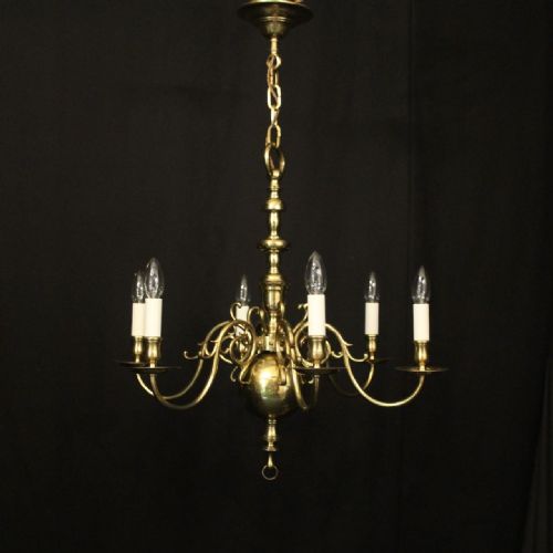 ENGLISH BRASS 6 LIGHT ANTIQUE CHANDELIER - ADDITIONAL PHOTO 8