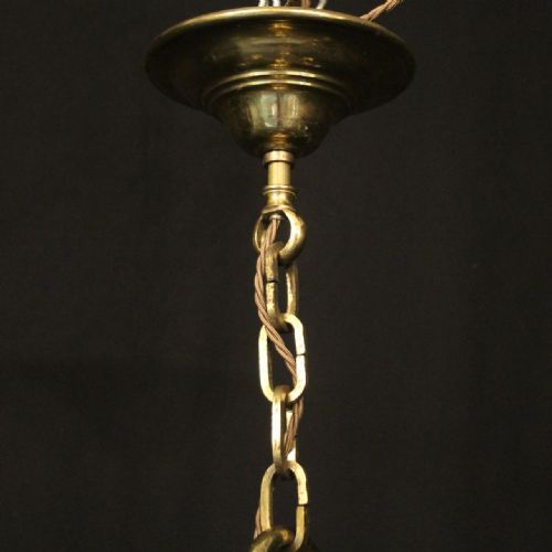 ENGLISH BRASS 6 LIGHT ANTIQUE CHANDELIER - ADDITIONAL PHOTO 9