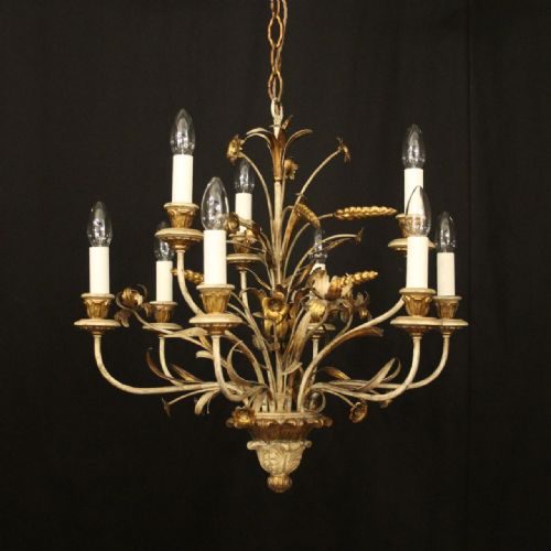 french 9 light polychrome antique chandelier - CATEGORY: ANTIQUE LIGHTING - DATED 1920