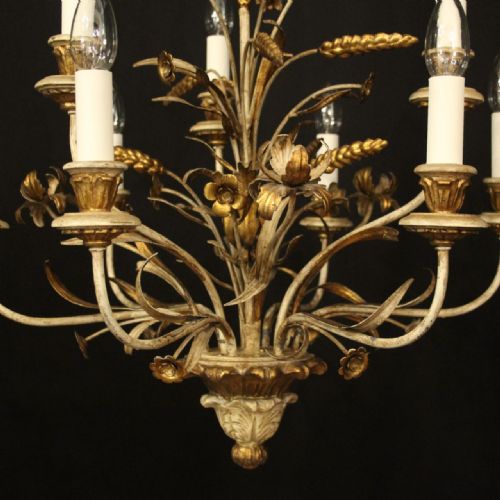 FRENCH 9 LIGHT POLYCHROME ANTIQUE CHANDELIER - ADDITIONAL PHOTO 1