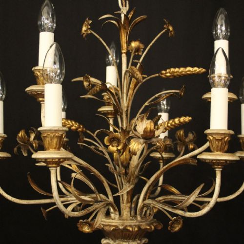 FRENCH 9 LIGHT POLYCHROME ANTIQUE CHANDELIER - ADDITIONAL PHOTO 2