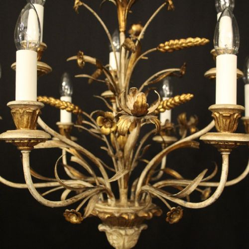 FRENCH 9 LIGHT POLYCHROME ANTIQUE CHANDELIER - ADDITIONAL PHOTO 3