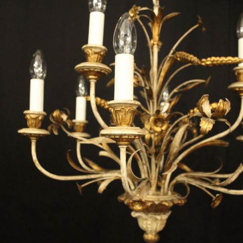 FRENCH 9 LIGHT POLYCHROME ANTIQUE CHANDELIER - ADDITIONAL PHOTO 4