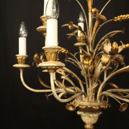 FRENCH 9 LIGHT POLYCHROME ANTIQUE CHANDELIER - ADDITIONAL PHOTO 5
