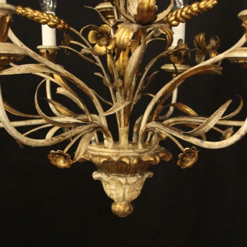 FRENCH 9 LIGHT POLYCHROME ANTIQUE CHANDELIER - ADDITIONAL PHOTO 6