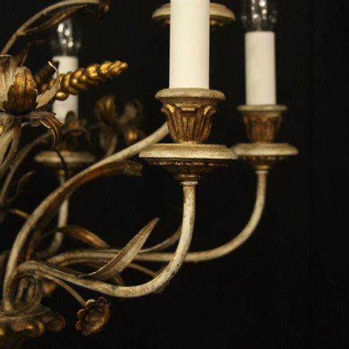FRENCH 9 LIGHT POLYCHROME ANTIQUE CHANDELIER - ADDITIONAL PHOTO 7
