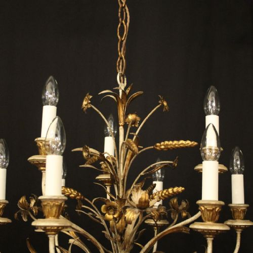 FRENCH 9 LIGHT POLYCHROME ANTIQUE CHANDELIER - ADDITIONAL PHOTO 8