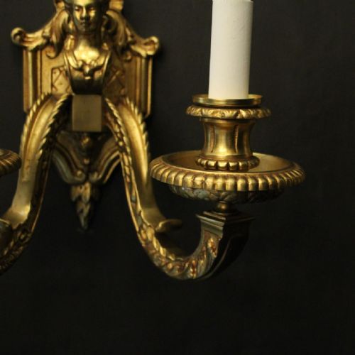 FRENCH PAIR OF GILDED BRONZE ANTIQUE WALL LIGHTS - ADDITIONAL PHOTO 2