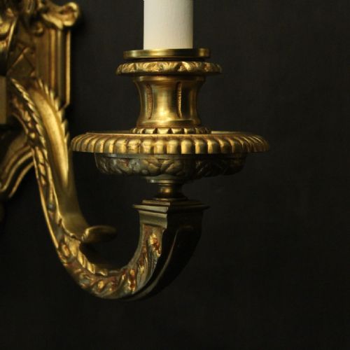 FRENCH PAIR OF GILDED BRONZE ANTIQUE WALL LIGHTS - ADDITIONAL PHOTO 4