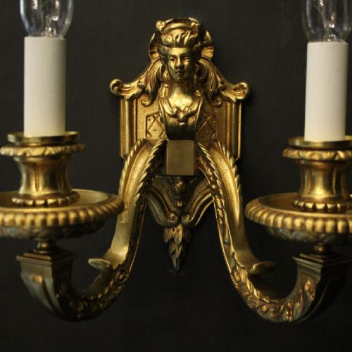 FRENCH PAIR OF GILDED BRONZE ANTIQUE WALL LIGHTS - ADDITIONAL PHOTO 5