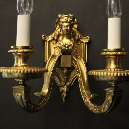 FRENCH PAIR OF GILDED BRONZE ANTIQUE WALL LIGHTS - ADDITIONAL PHOTO 6