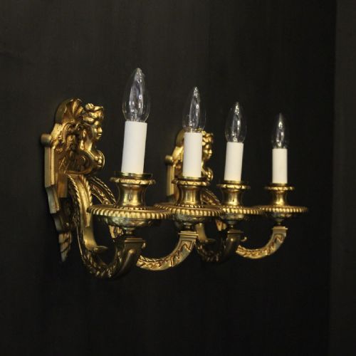 FRENCH PAIR OF GILDED BRONZE ANTIQUE WALL LIGHTS - ADDITIONAL PHOTO 9