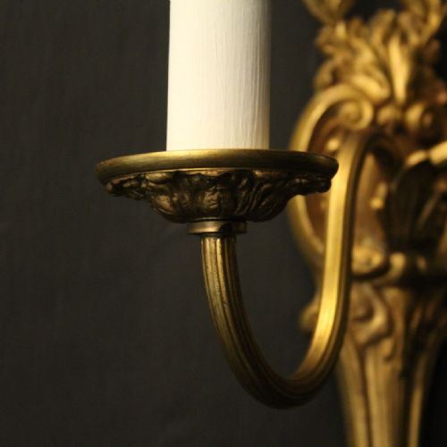 FRENCH PAIR OF GILDED BRONZE ANTIQUE WALL LIGHTS - ADDITIONAL PHOTO 8