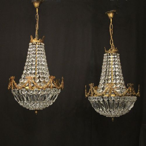 french pair of gilded triple light antique chandeliers - CATEGORY: ANTIQUE LIGHTING - DATED 1930