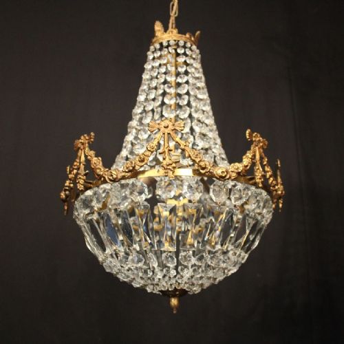 FRENCH PAIR OF GILDED TRIPLE LIGHT ANTIQUE CHANDELIERS - ADDITIONAL PHOTO 1