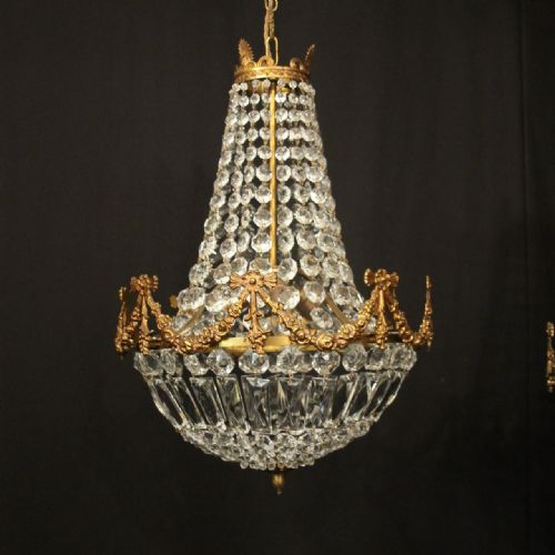 FRENCH PAIR OF GILDED TRIPLE LIGHT ANTIQUE CHANDELIERS - ADDITIONAL PHOTO 2