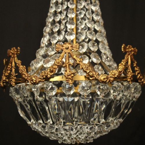 FRENCH PAIR OF GILDED TRIPLE LIGHT ANTIQUE CHANDELIERS - ADDITIONAL PHOTO 3
