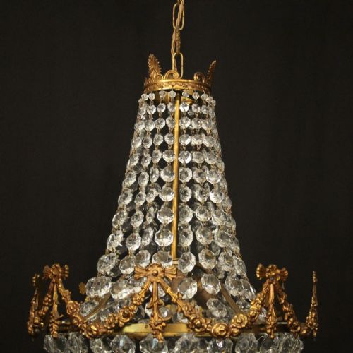 FRENCH PAIR OF GILDED TRIPLE LIGHT ANTIQUE CHANDELIERS - ADDITIONAL PHOTO 4