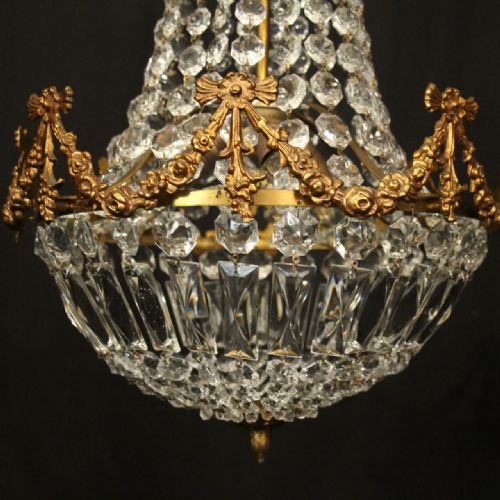 FRENCH PAIR OF GILDED TRIPLE LIGHT ANTIQUE CHANDELIERS - ADDITIONAL PHOTO 5