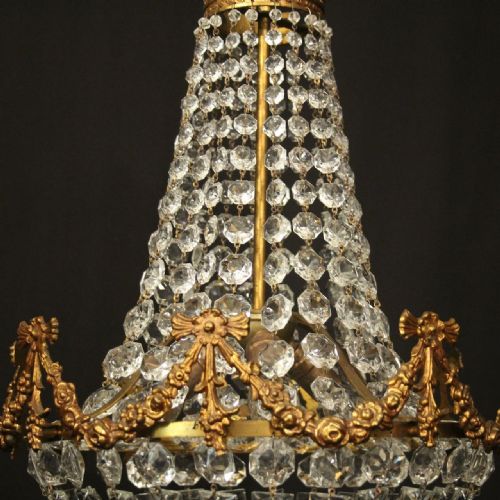 FRENCH PAIR OF GILDED TRIPLE LIGHT ANTIQUE CHANDELIERS - ADDITIONAL PHOTO 6
