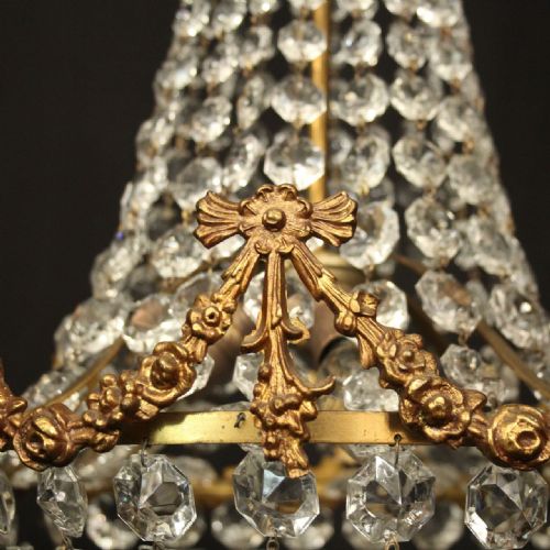 FRENCH PAIR OF GILDED TRIPLE LIGHT ANTIQUE CHANDELIERS - ADDITIONAL PHOTO 7