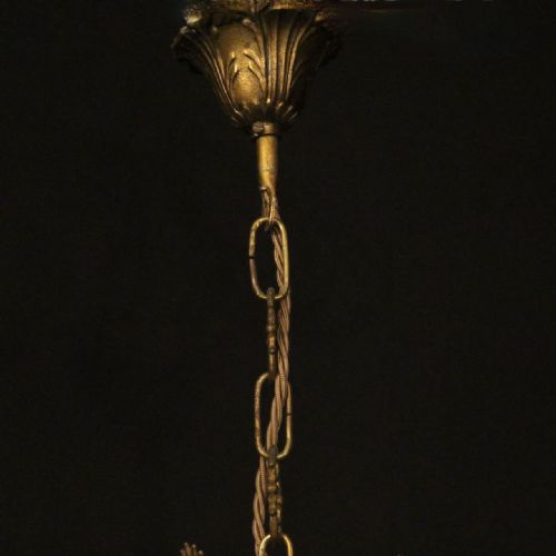 FRENCH PAIR OF GILDED TRIPLE LIGHT ANTIQUE CHANDELIERS - ADDITIONAL PHOTO 9
