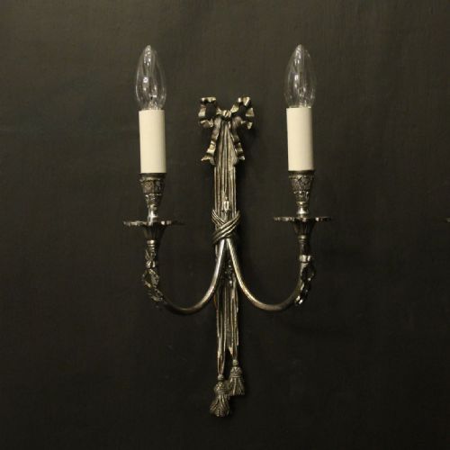 FRENCH SILVER GILDED TWIN ARM WALL LIGHTS - ADDITIONAL PHOTO 1