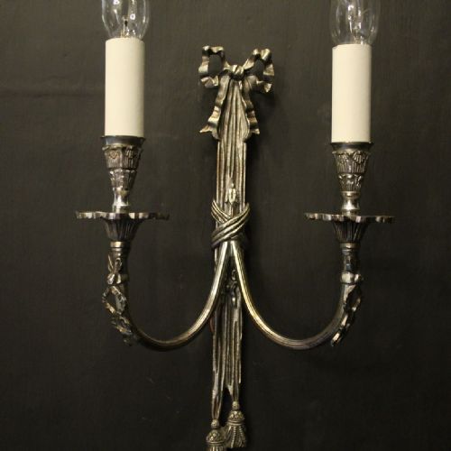 FRENCH SILVER GILDED TWIN ARM WALL LIGHTS - ADDITIONAL PHOTO 2