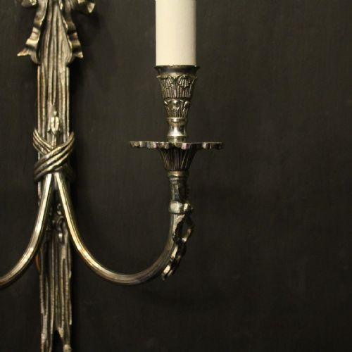 FRENCH SILVER GILDED TWIN ARM WALL LIGHTS - ADDITIONAL PHOTO 7