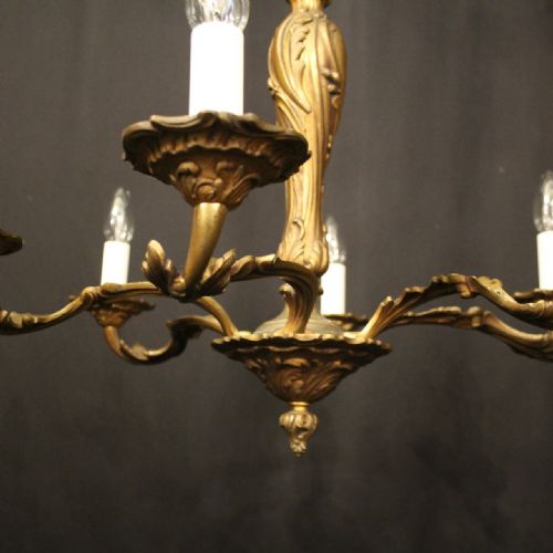 FRENCH GILDED BRONZE 6 LIGHT ANTIQUE CHANDELIER - ADDITIONAL PHOTO 1