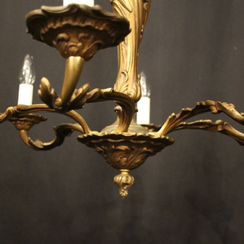 FRENCH GILDED BRONZE 6 LIGHT ANTIQUE CHANDELIER - ADDITIONAL PHOTO 2