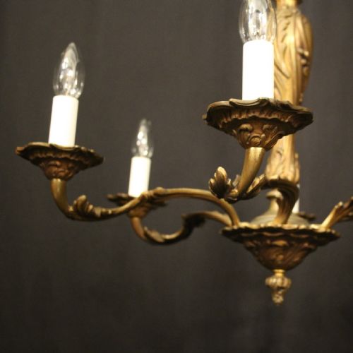 FRENCH GILDED BRONZE 6 LIGHT ANTIQUE CHANDELIER - ADDITIONAL PHOTO 3