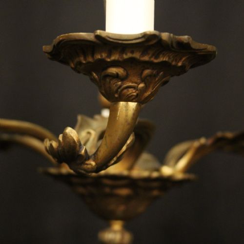 FRENCH GILDED BRONZE 6 LIGHT ANTIQUE CHANDELIER - ADDITIONAL PHOTO 4