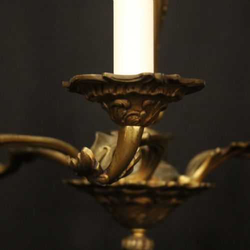 FRENCH GILDED BRONZE 6 LIGHT ANTIQUE CHANDELIER - ADDITIONAL PHOTO 5