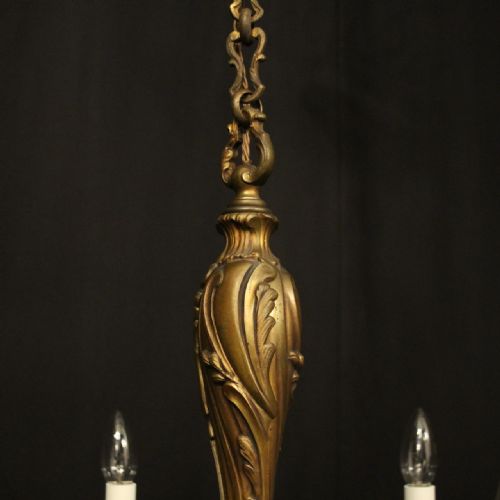 FRENCH GILDED BRONZE 6 LIGHT ANTIQUE CHANDELIER - ADDITIONAL PHOTO 6