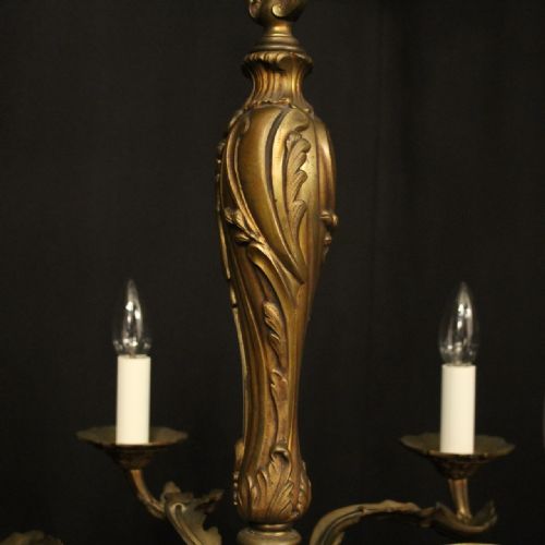 FRENCH GILDED BRONZE 6 LIGHT ANTIQUE CHANDELIER - ADDITIONAL PHOTO 7