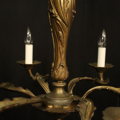 FRENCH GILDED BRONZE 6 LIGHT ANTIQUE CHANDELIER - ADDITIONAL PHOTO 8