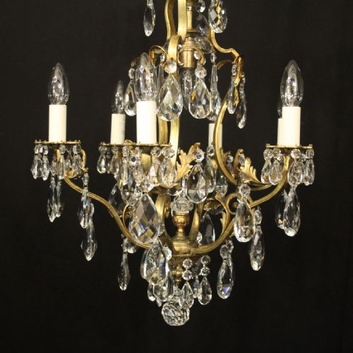 FRENCH GILDED BRASS CRYSTAL BIRDCAGE ANTIQUE CHANDELIER - ADDITIONAL PHOTO 1