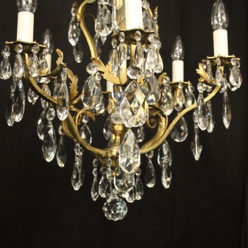 FRENCH GILDED BRASS CRYSTAL BIRDCAGE ANTIQUE CHANDELIER - ADDITIONAL PHOTO 2