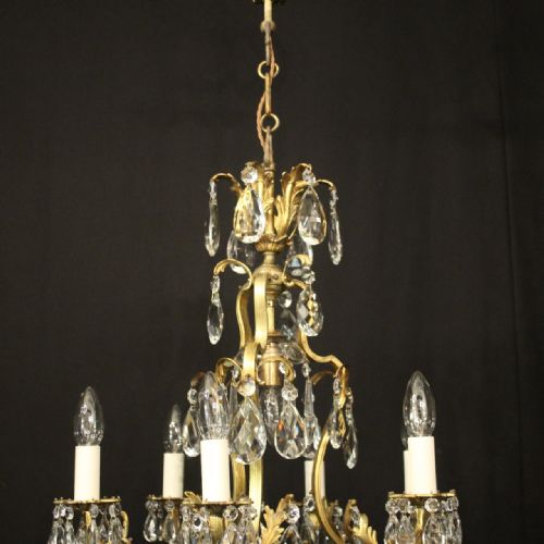 FRENCH GILDED BRASS CRYSTAL BIRDCAGE ANTIQUE CHANDELIER - ADDITIONAL PHOTO 4