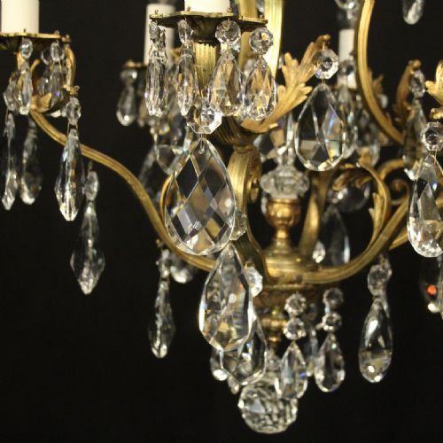 FRENCH GILDED BRASS CRYSTAL BIRDCAGE ANTIQUE CHANDELIER - ADDITIONAL PHOTO 5