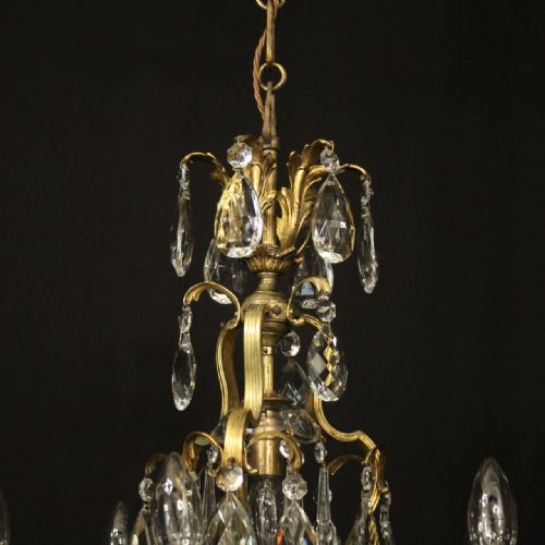 FRENCH GILDED BRASS CRYSTAL BIRDCAGE ANTIQUE CHANDELIER - ADDITIONAL PHOTO 6