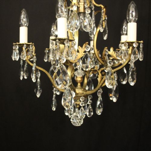 FRENCH GILDED BRASS CRYSTAL BIRDCAGE ANTIQUE CHANDELIER - ADDITIONAL PHOTO 7